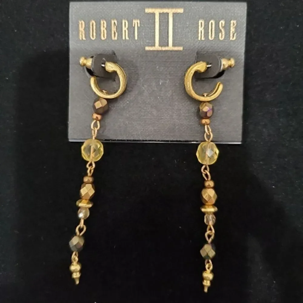 Robert Rose Runway Dangle Gold Bronze beaded